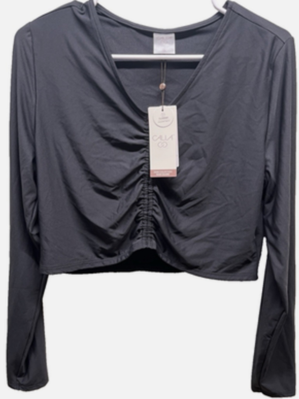Calia By Carrie Underwood Ruched Rash Guard Black Top Size M NWT
